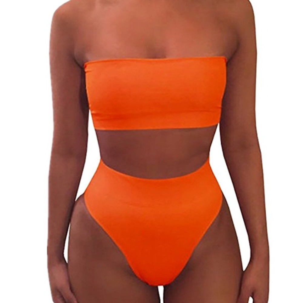 Orange strapless high waist bikini